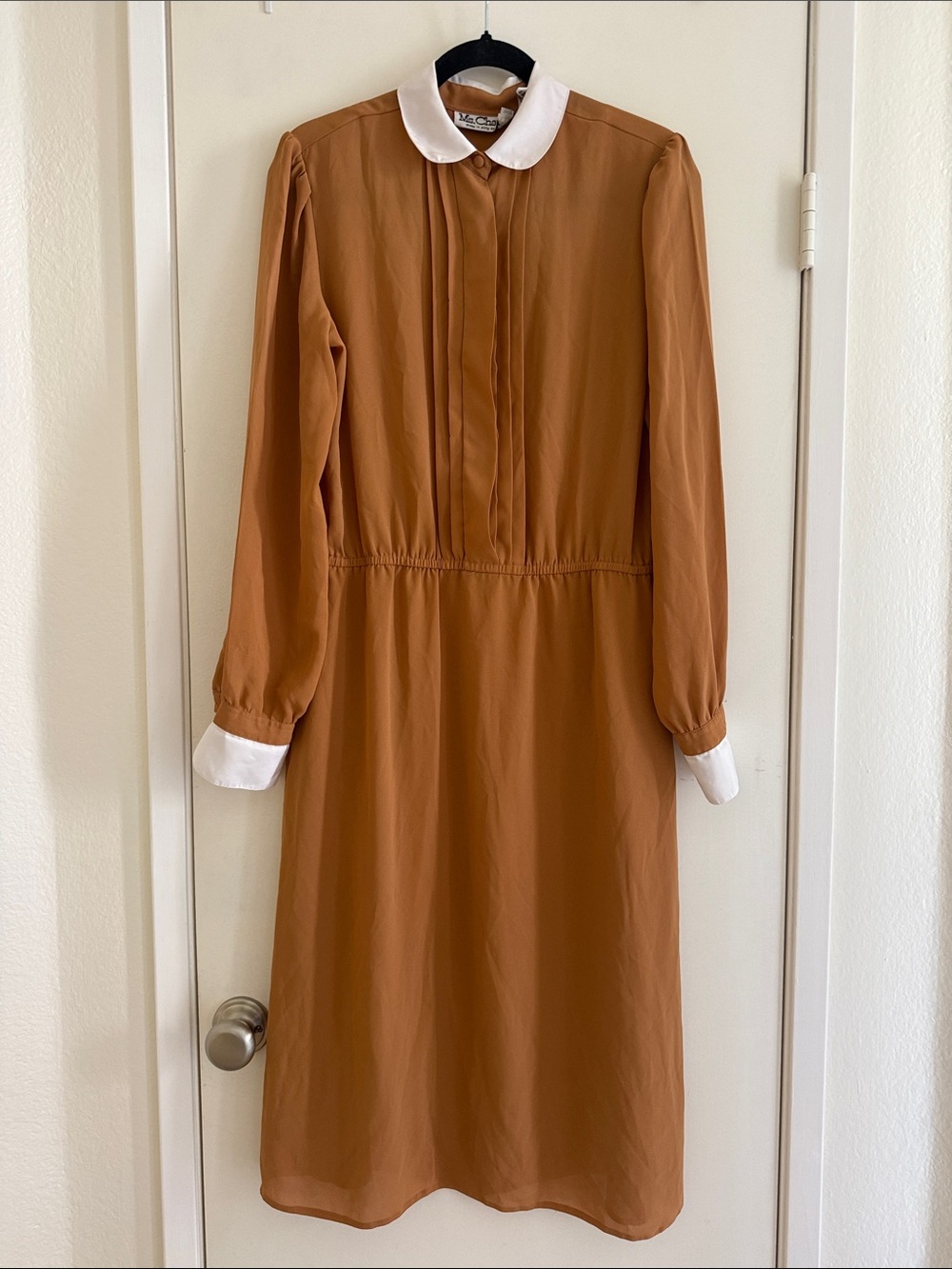 Ms Chaus Chaus Rust Brown Long-Sleeve Dress with White Collar & Cuffs size 11/12